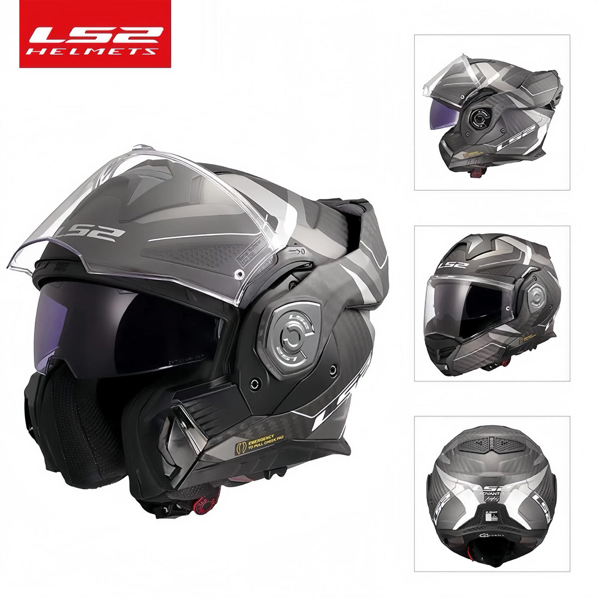 Capacete LS2 FF901 FF906 de fibra de carbono, abatível, com lente dupla, universal para motociclistas, homens e mulheres, para uso em motos durante todas as estações.