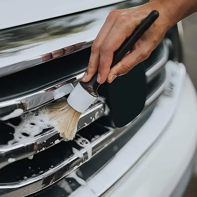 3 pçs exterior do carro detalhe interior escova de cerdas de cabelo de javali para limpeza do carro ferramentas detalhe automático escova de limpeza do painel