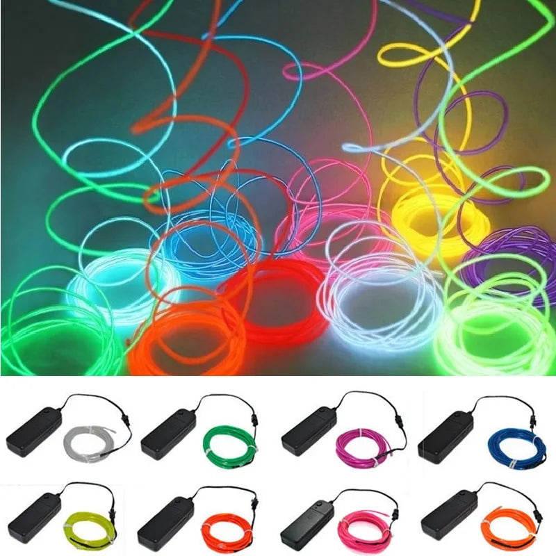 1m 3m 5m brilho el fio cabo de néon para festa de dança de natal trajes diy luz iluminada multicolorida aa bateria lâmpada tira led