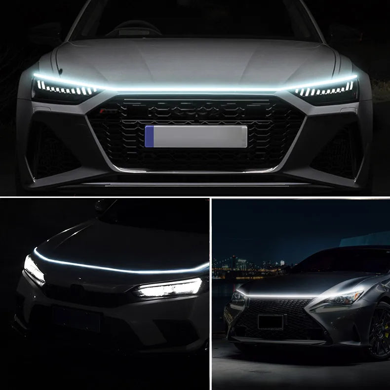 Luz led para capô de carro com sinal de seta, digitalização amarela, partida drl, luzes diurnas dinâmicas, lâmpada decorativa automática, 12v