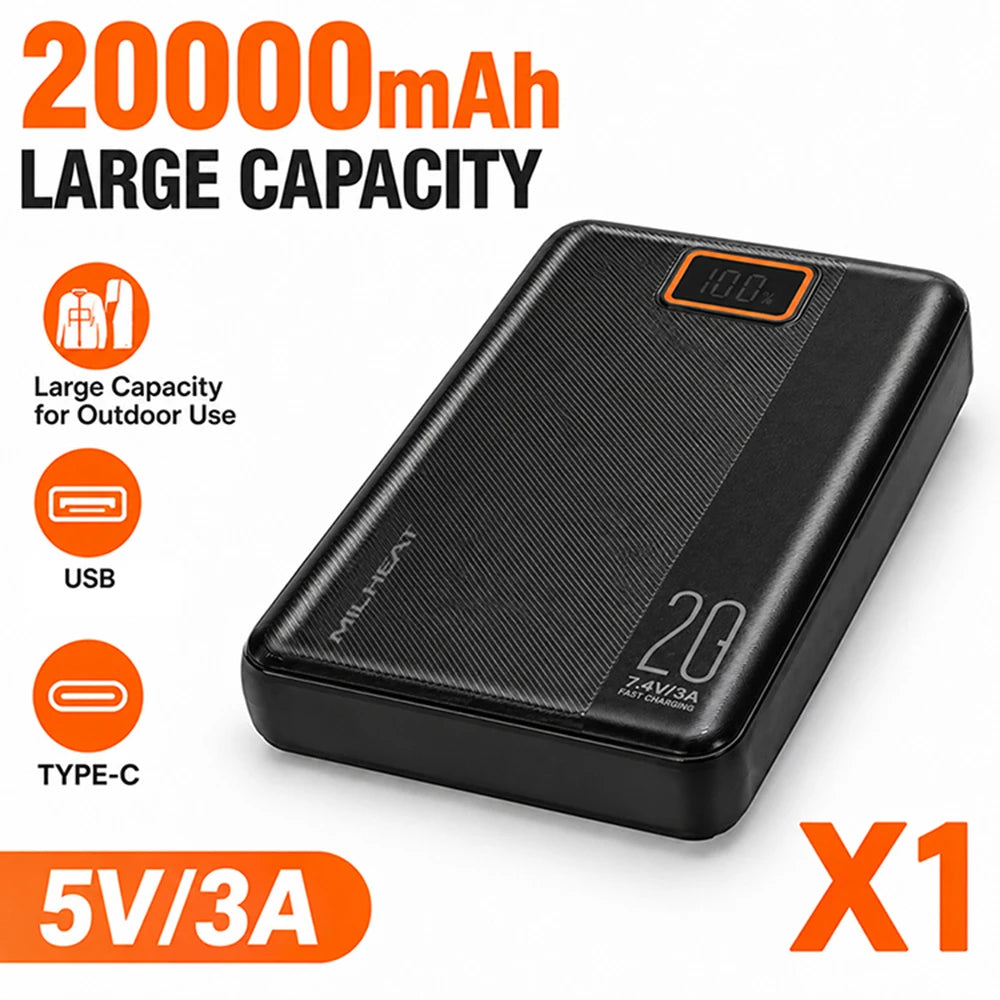 7.4v/3a/20000mah power bank carregador portátil powerbank bateria externa do telefone móvel carregamento rápido para colete aquecido jaqueta calças