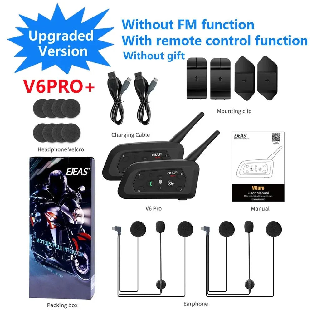 EJEAS V6 PRO +/PLUS Capacete de motocicleta Bluetooth Walkie Talkie 6 Rider Distância 800 metros à prova d'água IP67