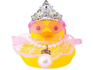 Decoração de painel de carro de pato de borracha, ornamento de carro de pato com coroa saia de renda rosa colar óculos para acessórios de carro fofos
