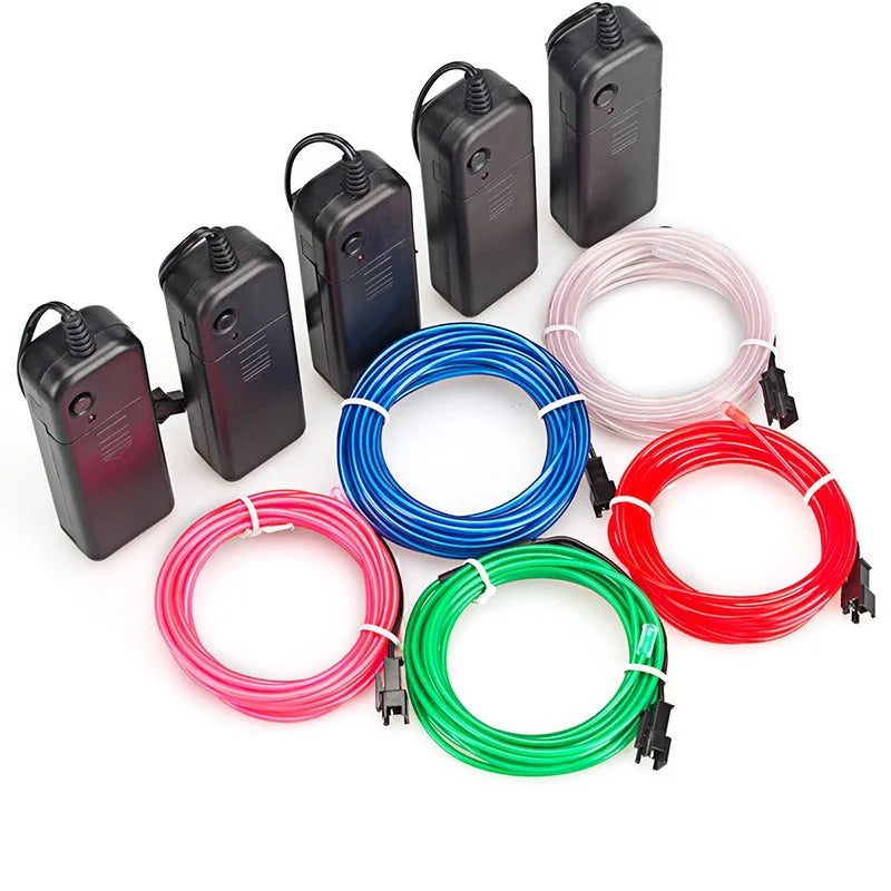 1m 3m 5m brilho el fio cabo de néon para festa de dança de natal trajes diy luz iluminada multicolorida aa bateria lâmpada tira led