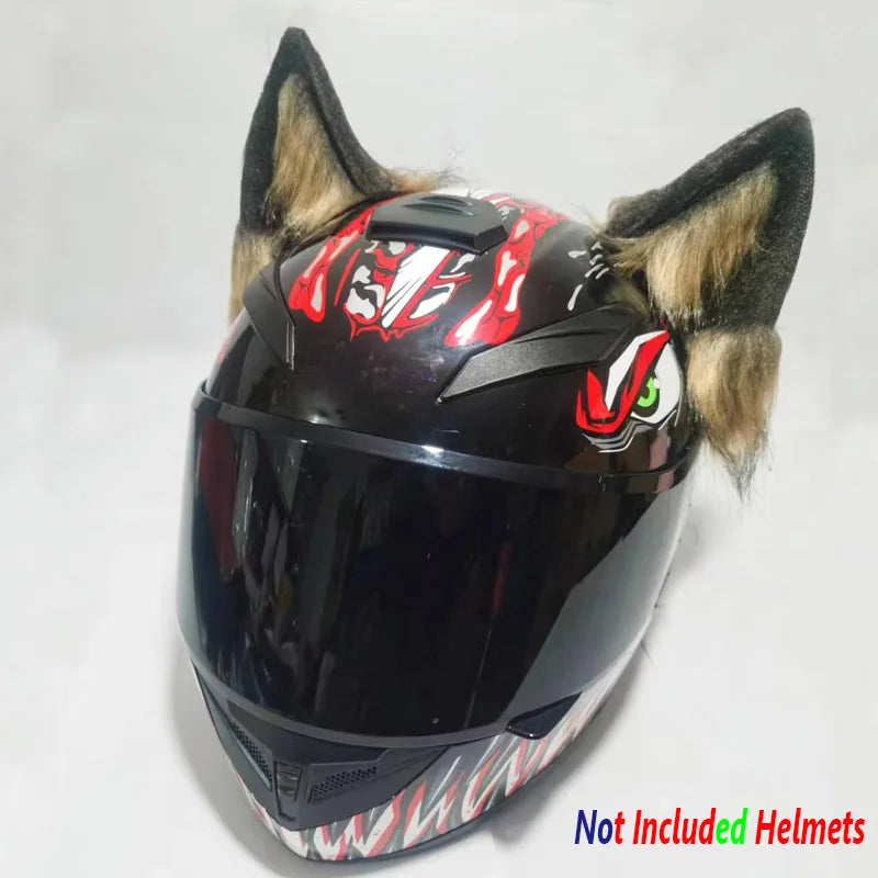 Decoração de capacete elétrico de motocicleta, 3d estéreo, orelhas de lobo, pelúcia dobrável, acessórios de capacete de moto, adesivos, estilo cosplay