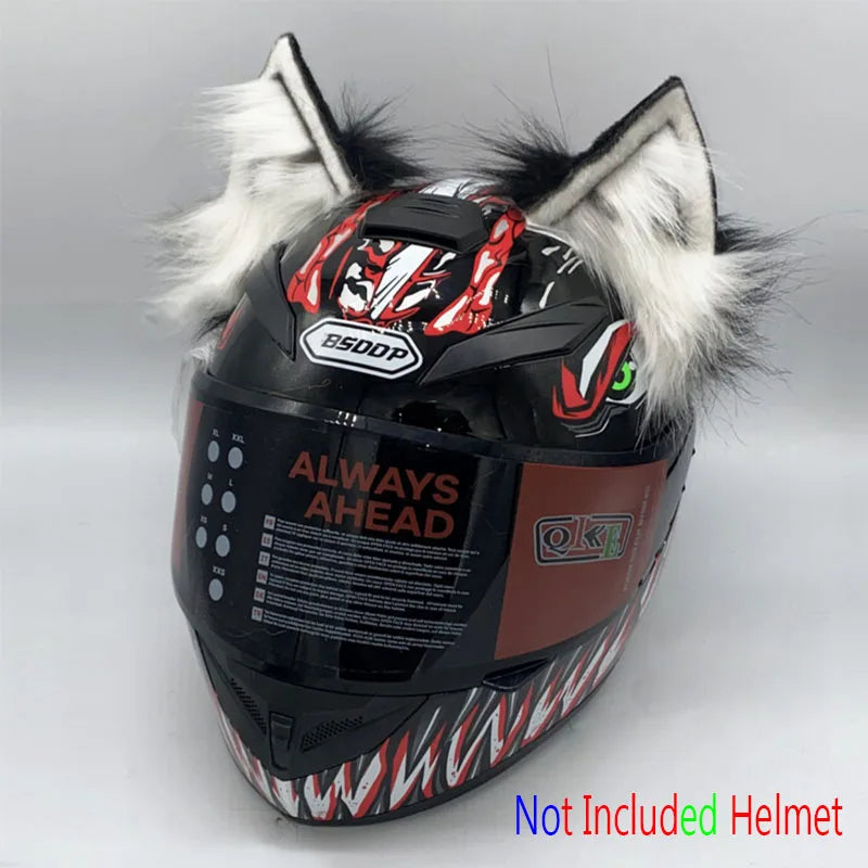 Decoração de capacete elétrico de motocicleta, 3d estéreo, orelhas de lobo, pelúcia dobrável, acessórios de capacete de moto, adesivos, estilo cosplay