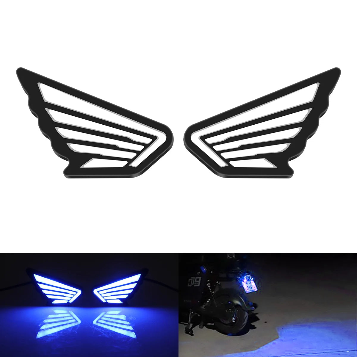 2 Peças Luzes LED para Motocicleta Estilo Asas, Pisca-Pisca Estroboscópico, Olho de Anjo, Luzes de Condução, Luz de Placa, Luz de Sinal de Parada, DRL Branco