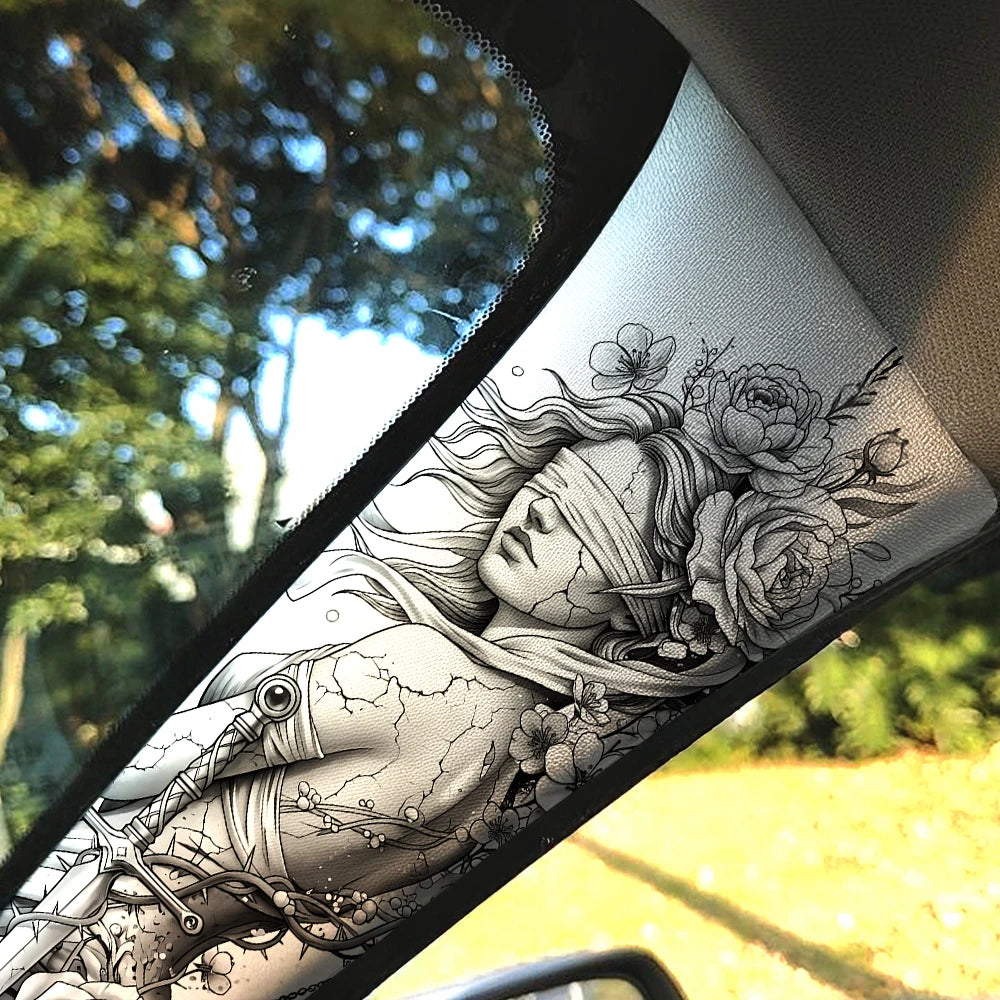 Conjunto de Adesivos para Interior de Carro em Duas Peças, Padrão Deusa Libra, Tecido Elástico, Autoadesivo, para Decorar os Pilares A do Carro.