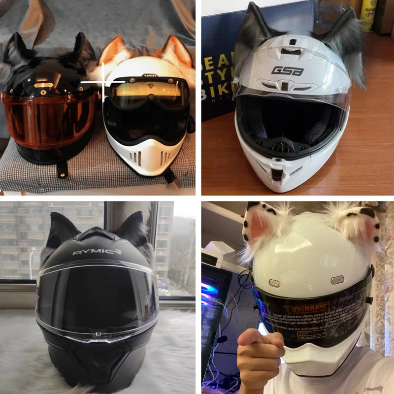 Decoração de capacete elétrico de motocicleta, 3d estéreo, orelhas de lobo, pelúcia dobrável, acessórios de capacete de moto, adesivos, estilo cosplay