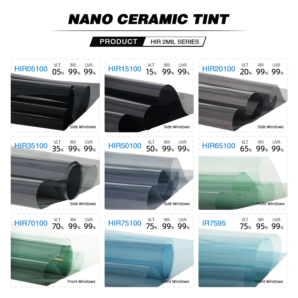 Filme de Cerâmica Nano HD Ultra de Alta Qualidade 50cmX3m IRR100% Filme Resistente ao Calor Proteção Solar Adesivos para Janelas de Carro