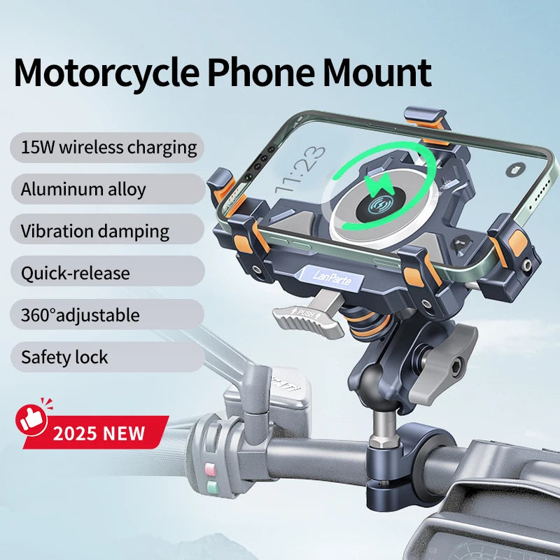 Suporte para celular para Kawasaki Ninja 400/500/650 2019–2026 em alumínio com absorção de choque 360 ° Suporte de Navegação Metálico Ajustável