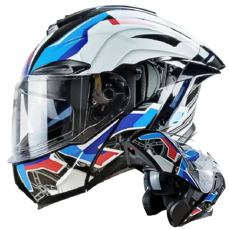 Flip up capacete da motocicleta rosto cheio lente dupla fora de estrada capacete de corrida dos homens cascos para moto capacete de moto dot aprovado