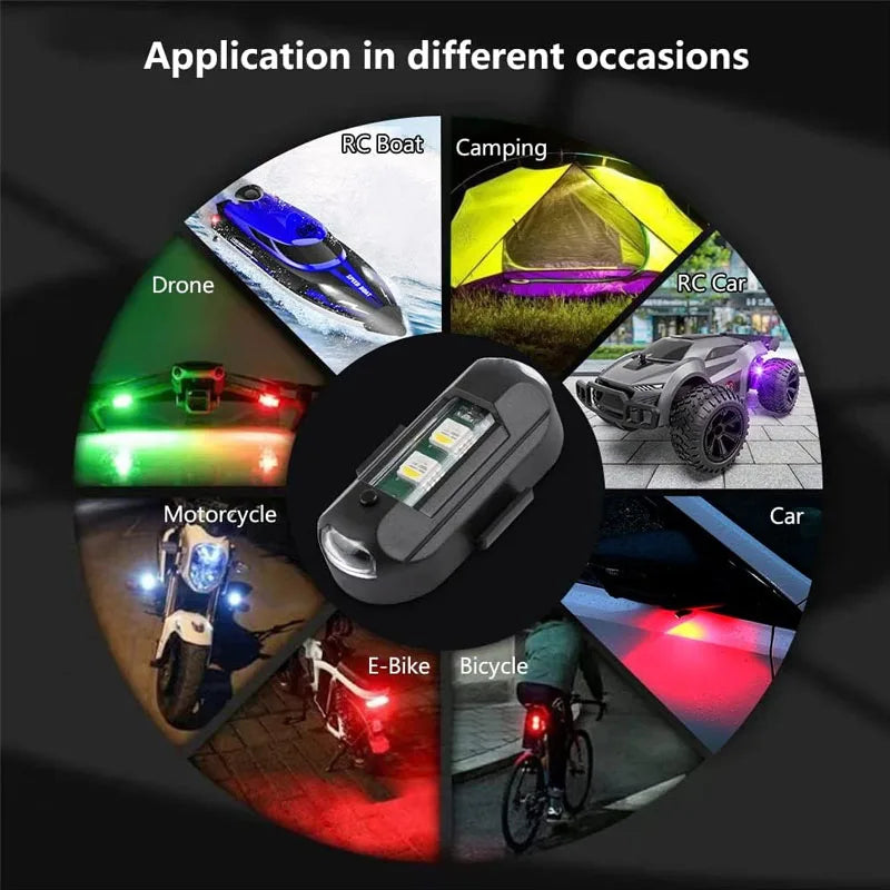 Luz estroboscópica universal para motocicleta, lâmpada de aviso usb para carro, led, anti-colisão, drone, voo noturno, mini luz de sinal piscante
