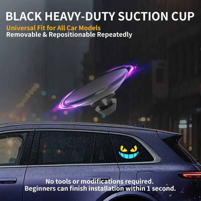 Luz de decoração para carro com LED em formato de diabo, alimentada por energia solar, luz de aviso automática sem fio, para janela traseira, triângulo de janela, lâmpada de atmosfera modificada