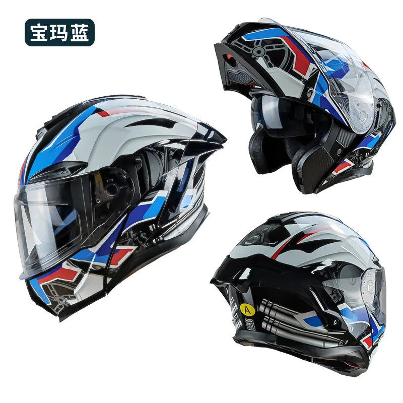 Flip up capacete da motocicleta rosto cheio lente dupla fora de estrada capacete de corrida dos homens cascos para moto capacete de moto dot aprovado