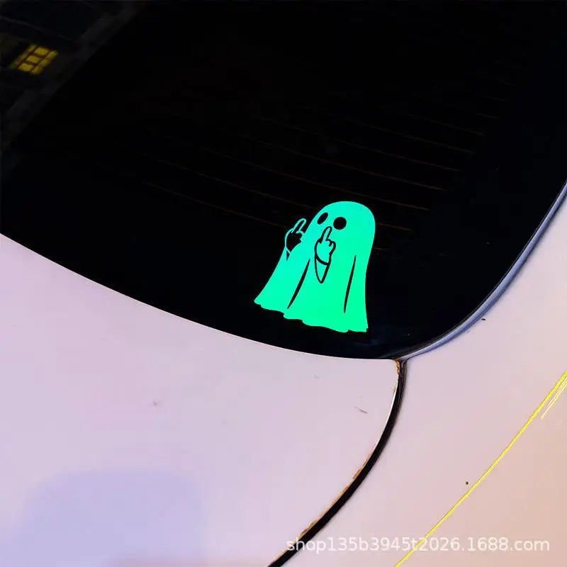 Adesivo Decorativo de Halloween com Fantasma Brilhante, Criativo e Personalizado para Carro e Motocicleta, Padrão Engraçado para Aplicar na Carroceria