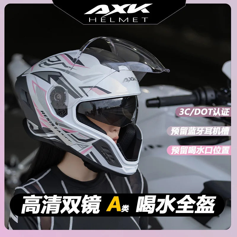 Capacete de Motocicleta Integral Certificado DOT para Todas as Estações com Design para Beber Água, Masculino e Feminino, para Pilotagem de Inverno