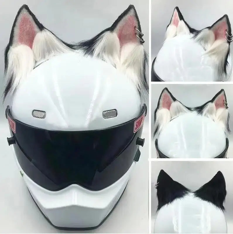 Decoração de capacete elétrico de motocicleta, 3d estéreo, orelhas de lobo, pelúcia dobrável, acessórios de capacete de moto, adesivos, estilo cosplay