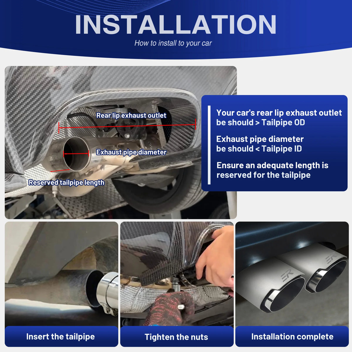 Ponteiras de Escape ER Upgrade em Aço Inoxidável Fosco, Acessórios Automotivos, Tubo de Silenciador, Ponteira de Escape Modificada, Bicos de Saída Dupla