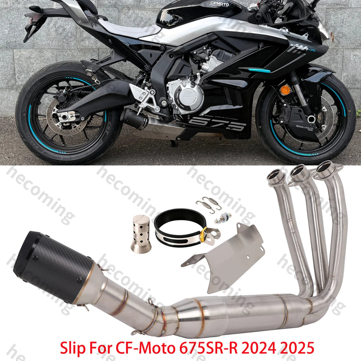 Sistema de Escape Completo com Coletor para CF-Moto 675SR-R 675NK 675SS 2024, Tubo de Ligação Frontal com Silenciador e Sensores