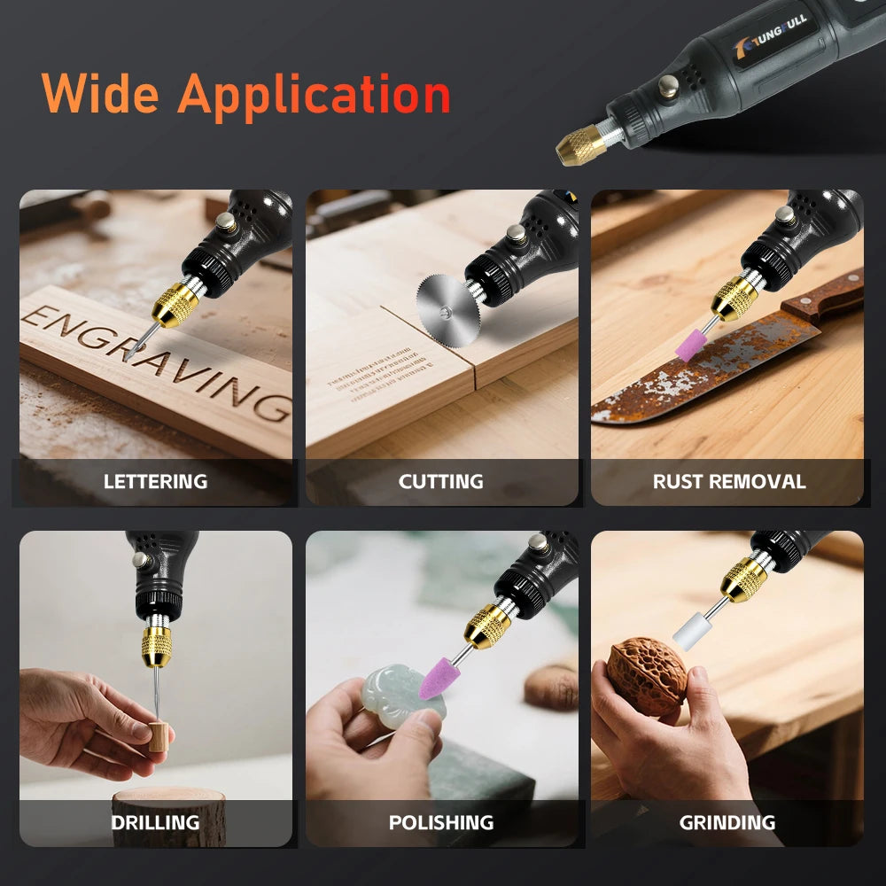 Ferramenta rotativa mini sem fio, furadeira elétrica, caneta de gravação recarregável por USB, para uso manual, polimento, perfuração, entalhe e trabalhos de bricolagem.