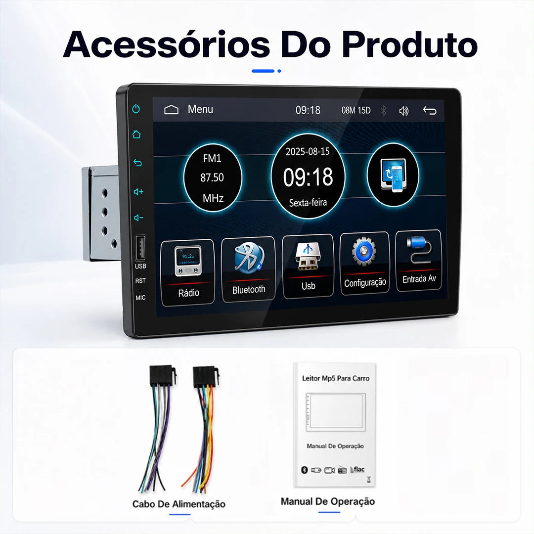 ESSGOO Rádio Estéreo Automotivo MP5 de 9 Polegadas 1 DIN com Bluetooth, Espelho Link, Receptor FM e Reprodutor Multimídia