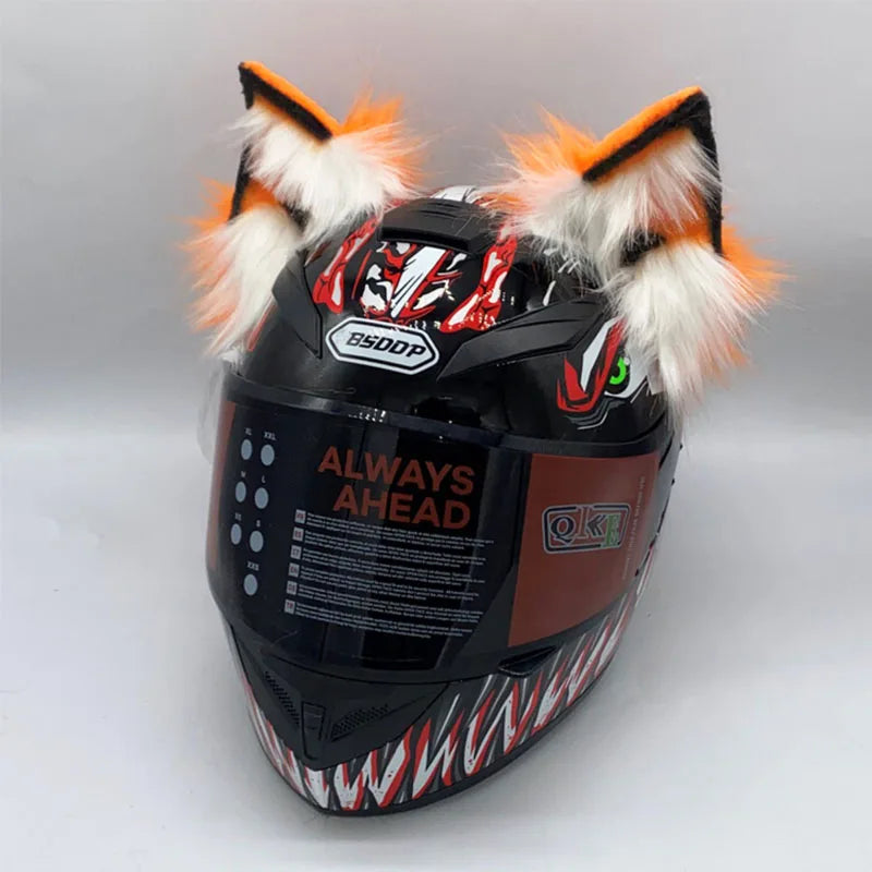 Decoração de capacete elétrico de motocicleta, 3d estéreo, orelhas de lobo, pelúcia dobrável, acessórios de capacete de moto, adesivos, estilo cosplay