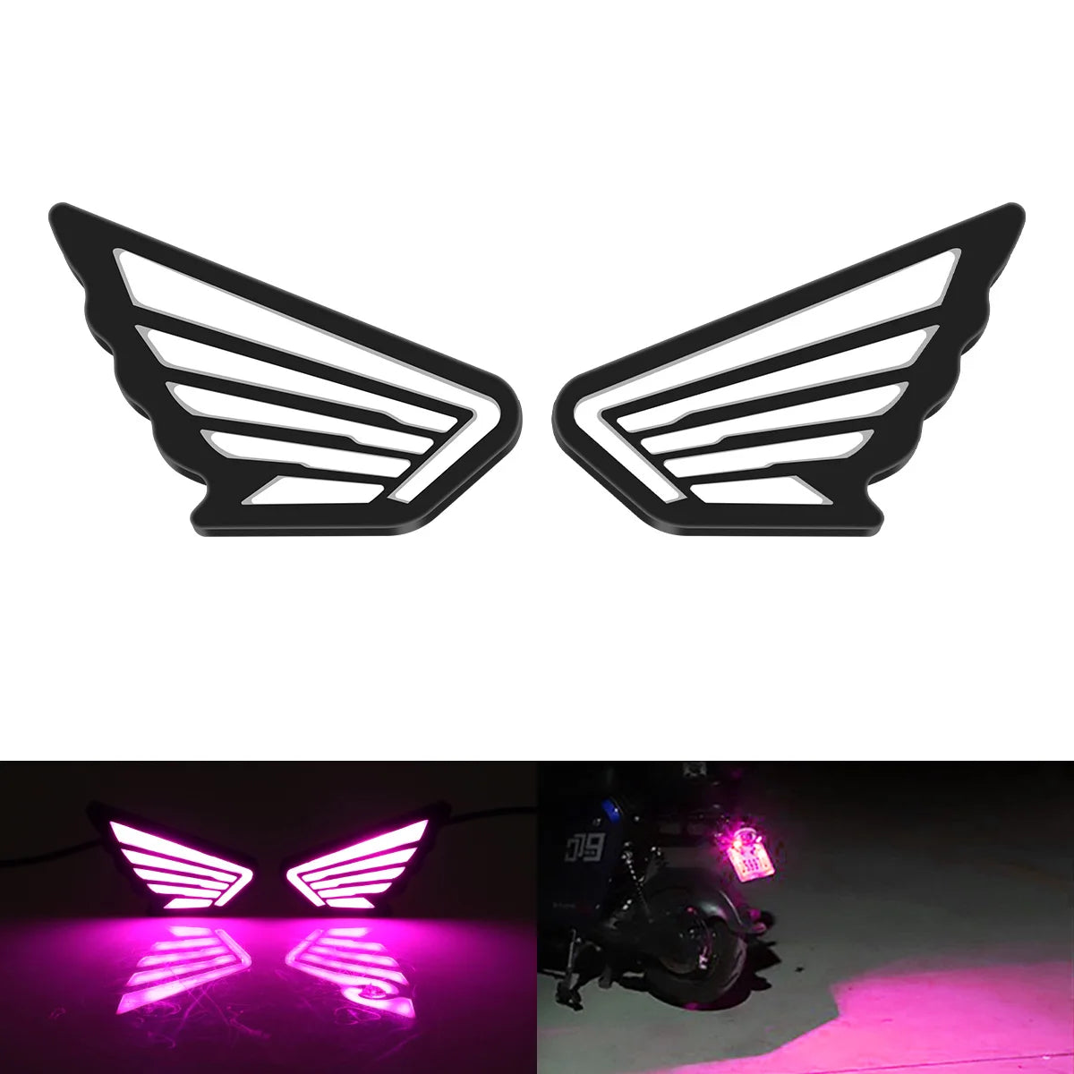 2 Peças Luzes LED para Motocicleta Estilo Asas, Pisca-Pisca Estroboscópico, Olho de Anjo, Luzes de Condução, Luz de Placa, Luz de Sinal de Parada, DRL Branco