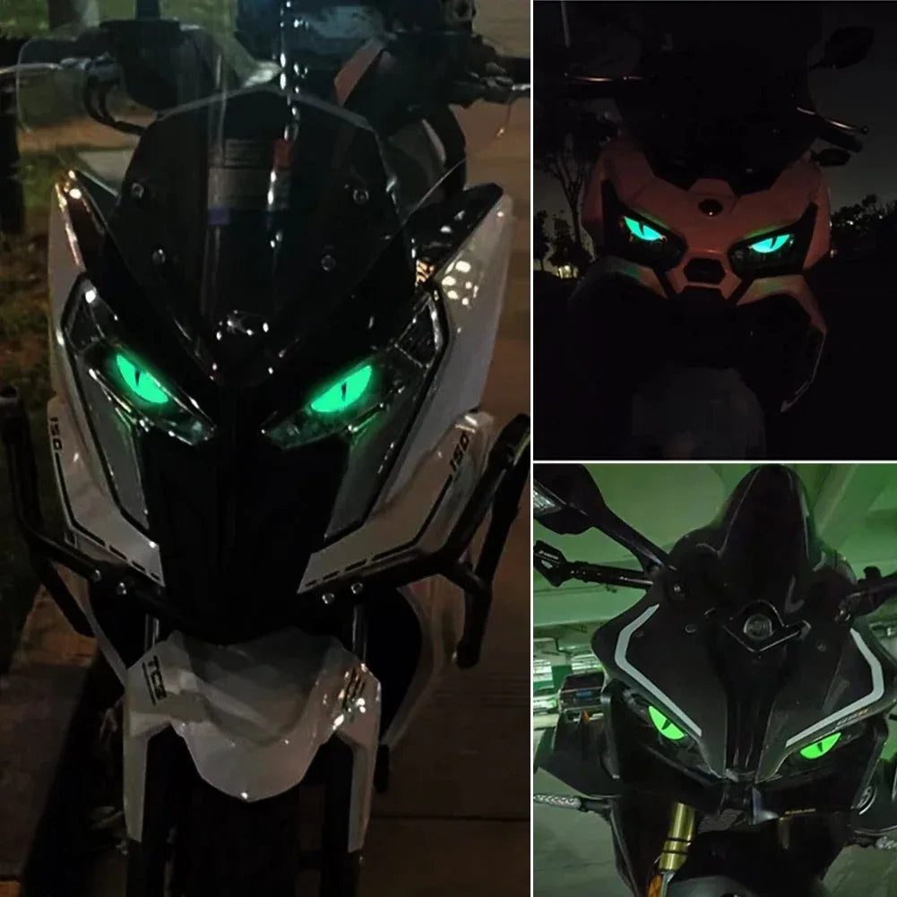 2 Adesivos Fluorescentes 3D Olho do Diabo para Motocicleta, Adesivos de Segurança que Refletem a Luz, Adesivos Decorativos Luminosos 3D Estereoscópicos