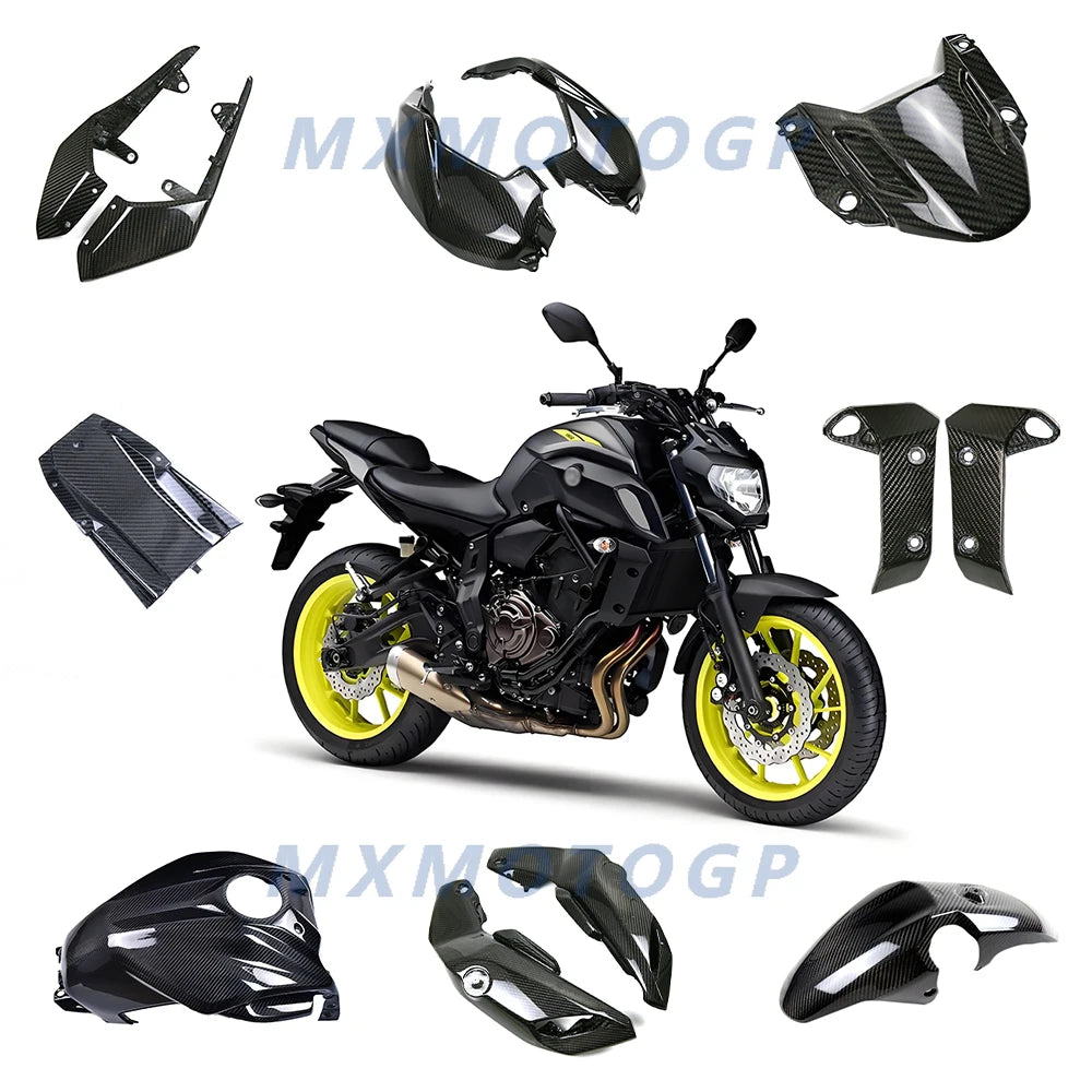 Para yamaha mt07 mt 07 2018 2019 2020 100% 3k painéis laterais de fibra carbono fender kits carenagem completa acessórios da motocicleta