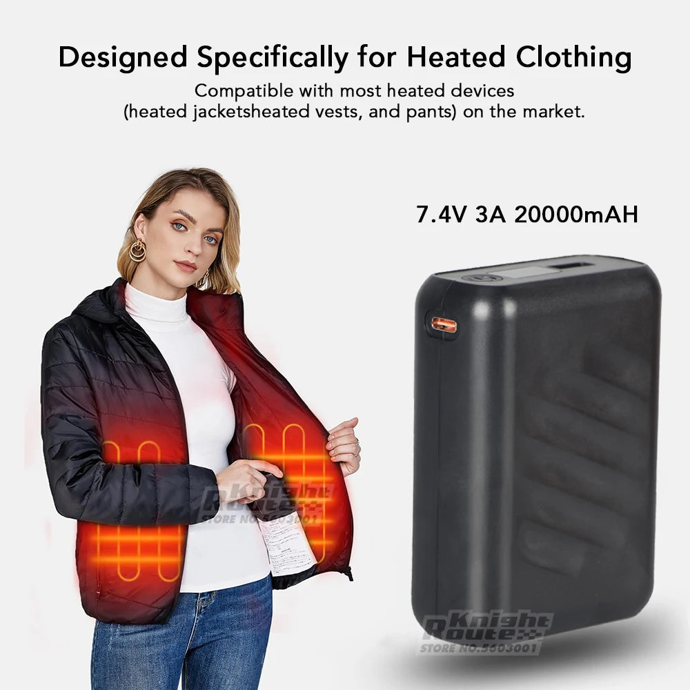 7.4v/3a/20000mah power bank carregador portátil powerbank bateria externa do telefone móvel carregamento rápido para colete aquecido jaqueta calças