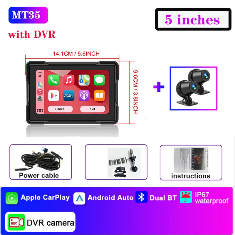 Navegação para Motocicleta à Prova d'Água IP67 de 6.25" para Triumph Daytona 660, Gravador de Vídeo 4K, Carplay Sem Fio, Android Auto, Monitor para Moto