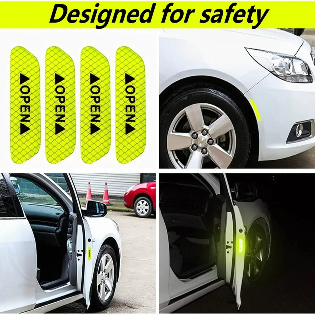 4 Adesivos Refletores para Porta de Carro, Fita Refletora de Advertência de Segurança, Adesivo Refletor para Interior e Exterior do Carro Amagi