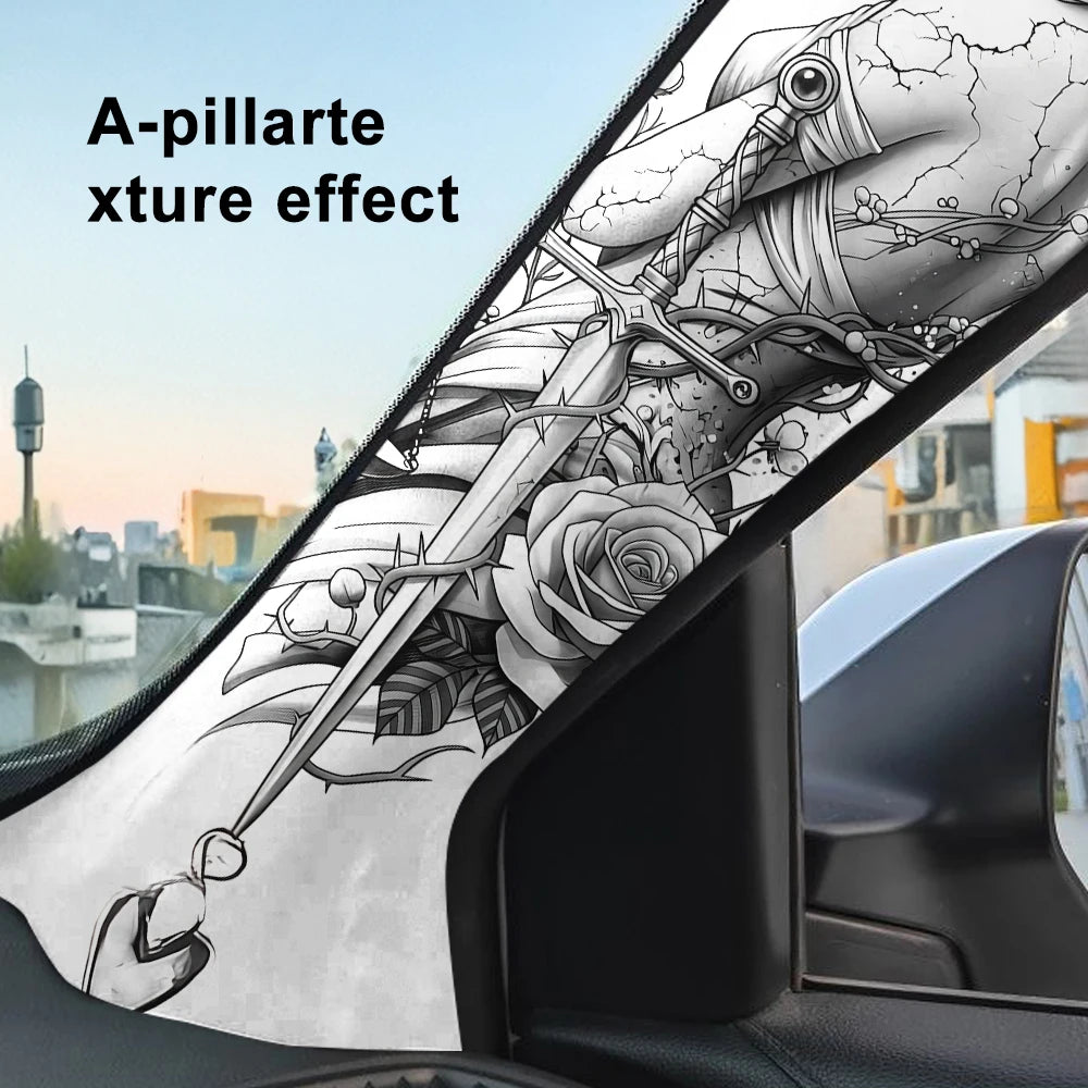 Conjunto de Adesivos para Interior de Carro em Duas Peças, Padrão Deusa Libra, Tecido Elástico, Autoadesivo, para Decorar os Pilares A do Carro.