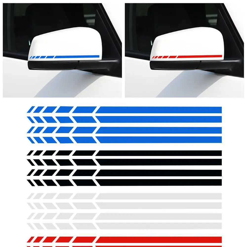 Espelho Retrovisor Side Adesivo, Vinyl Stripe Emblema, Decalque do carro, Acessórios de Decoração do carro, Preto, Branco, Vermelho, Azul, 20x0.7cm, 4pcs por conjunto