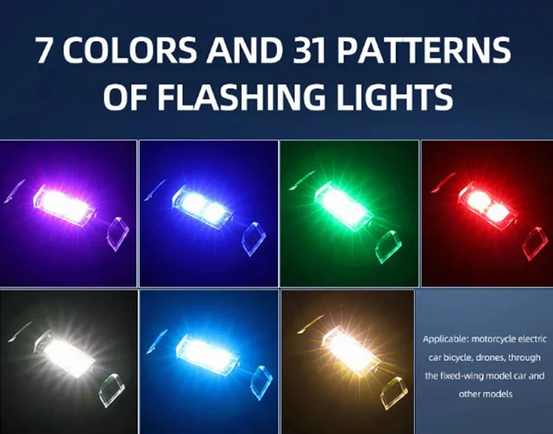 Luz estroboscópica universal para motocicleta, lâmpada de aviso usb para carro, led, anti-colisão, drone, voo noturno, mini luz de sinal piscante