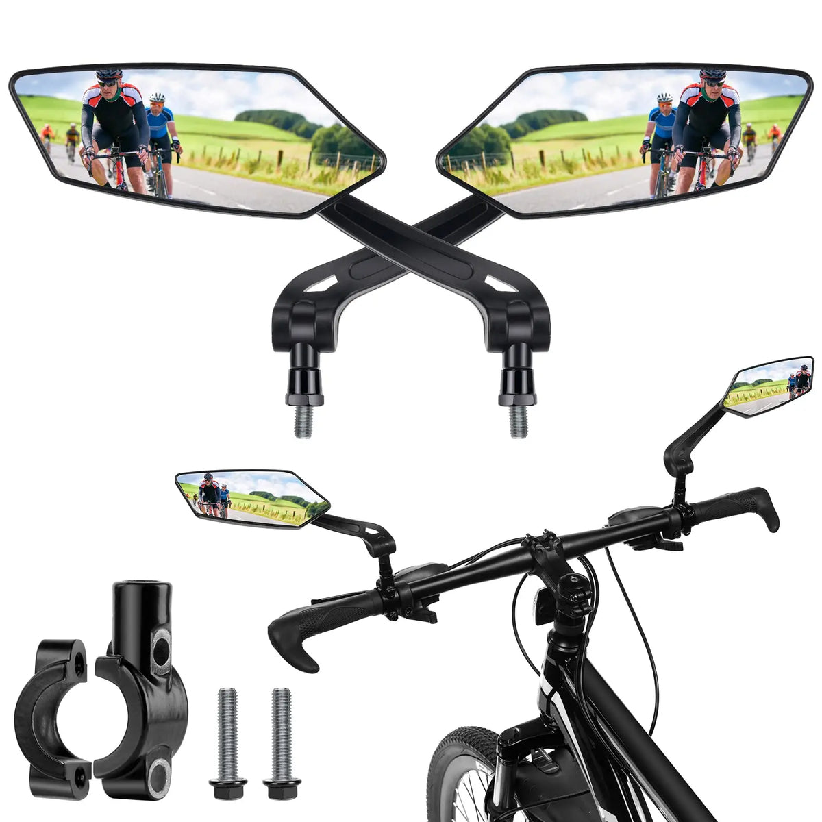 Bicicleta Retrovisor DOMEN 360 ° Girar espelho grande angular ajustável, guidão de bicicleta de estrada, espelhos retrovisores, acessórios de bicicleta