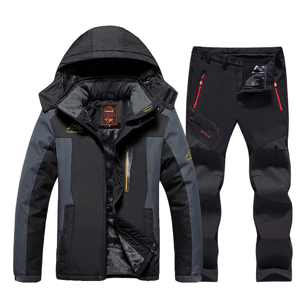 Inverno terno de esqui masculino marcas à prova de vento à prova dwindproof água engrossar casaco de neve quente inverno esqui e snowboard jaqueta e calças conjunto