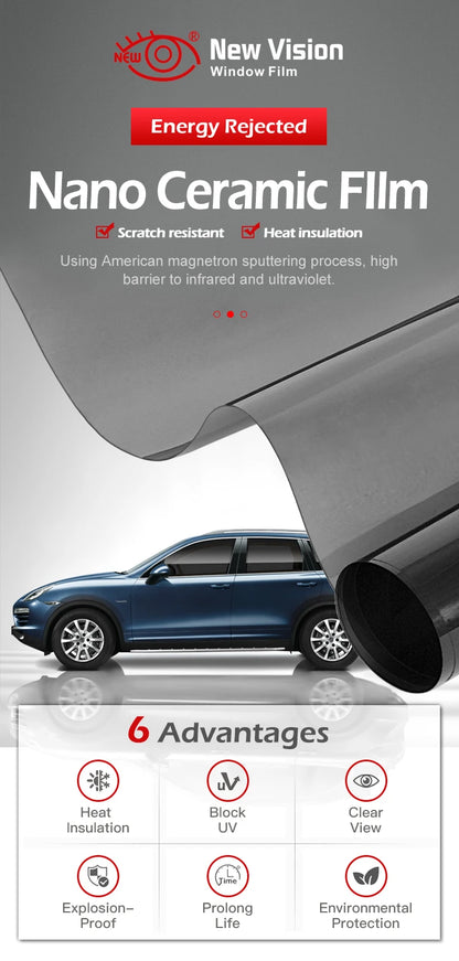 Filme de Cerâmica Nano HD Ultra de Alta Qualidade 50cmX3m IRR100% Filme Resistente ao Calor Proteção Solar Adesivos para Janelas de Carro