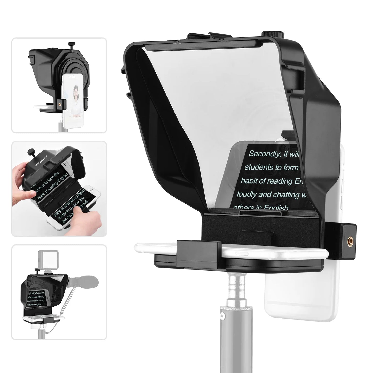 Andoer Portable Smartphone Teleprompter Prompter with Phone Holder Remote Control for Video Recording Live Streaming Interview