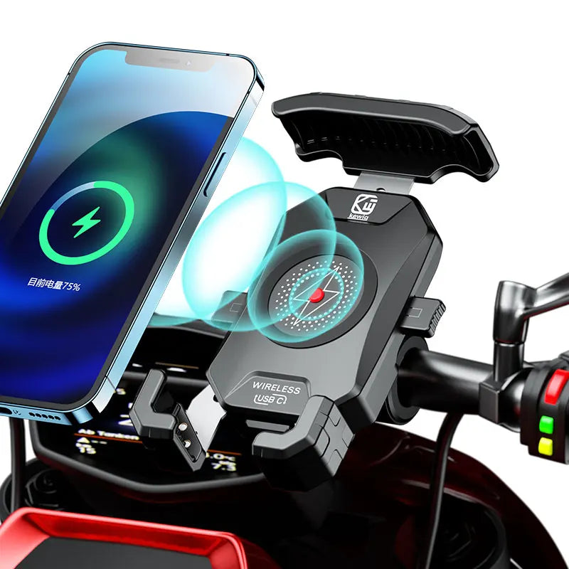 Motorcycle Phone Holder 15W Wireless Charger QC3.0 USB Charging Mount Stand Handlebar Smartphone Bracket Bike Cellphone Support