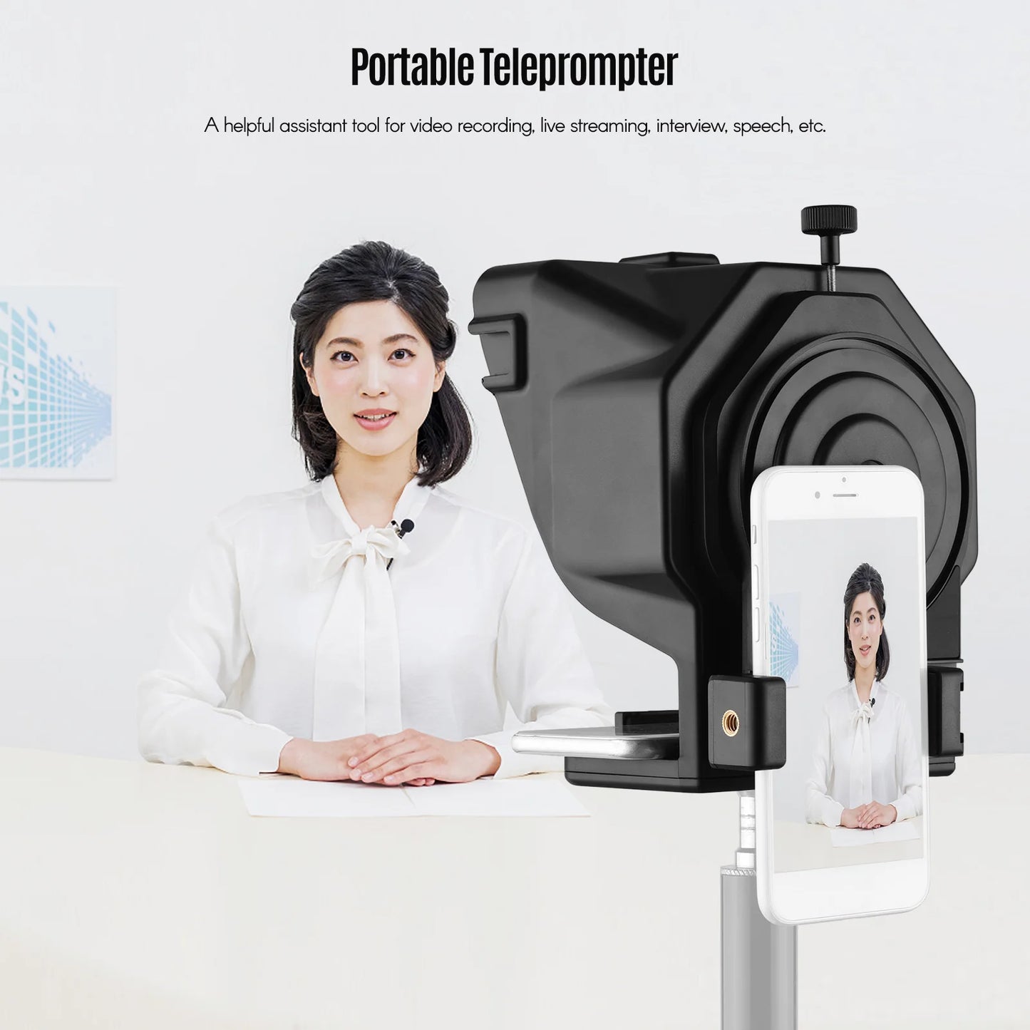 Andoer Portable Smartphone Teleprompter Prompter with Phone Holder Remote Control for Video Recording Live Streaming Interview