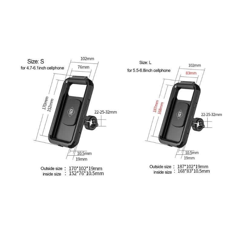 Waterproof Phone Case para bicicleta e motocicleta, celular Mount Bag, moto, scooter, suporte do telefone, guidão, espelho retrovisor, 3 a 8"