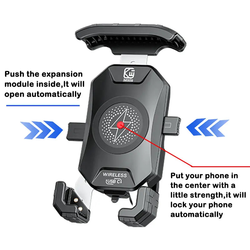 Motorcycle Phone Holder 15W Wireless Charger QC3.0 USB Charging Mount Stand Handlebar Smartphone Bracket Bike Cellphone Support