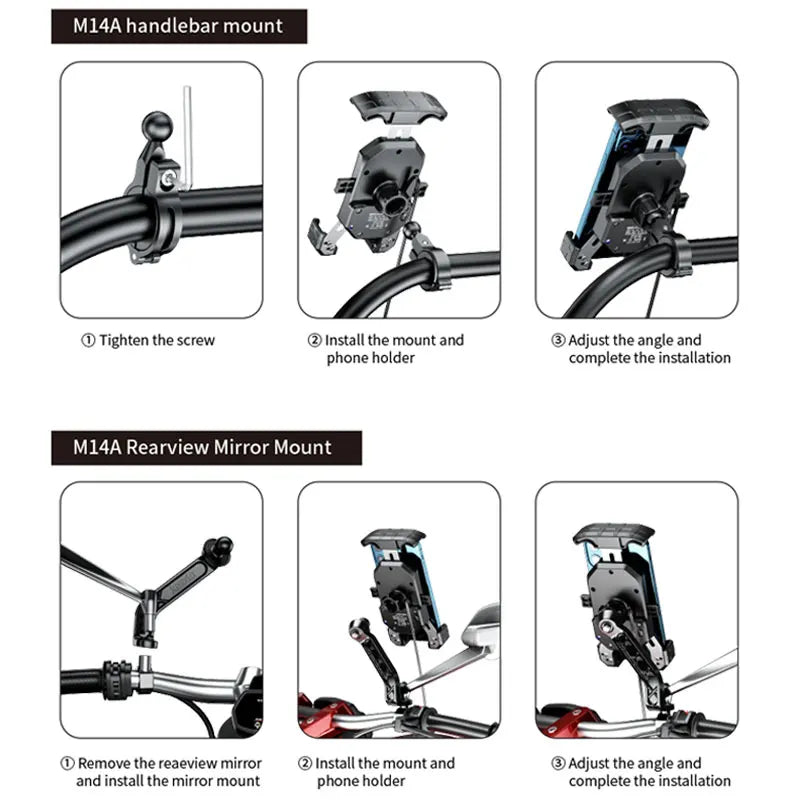 Motorcycle Phone Holder 15W Wireless Charger QC3.0 USB Charging Mount Stand Handlebar Smartphone Bracket Bike Cellphone Support