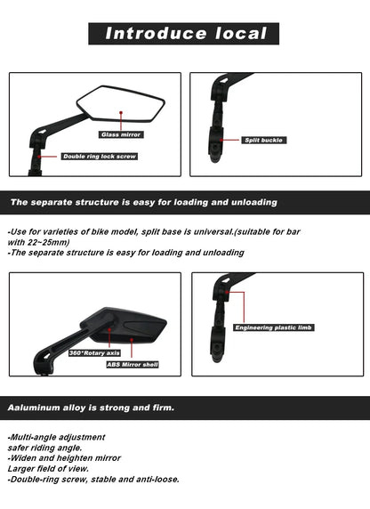 Espelho retrovisor da bicicleta ciclismo claro ampla gama de visão traseira refletor retrovisor ajustável guiador esquerda direita espelho