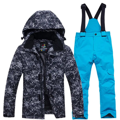 Traje térmico infantil, traje de esqui para meninos e meninas, conjunto de jaqueta de esqui à prova de vento, à prova d'água, jaqueta de neve para inverno