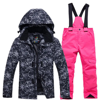 Traje térmico infantil, traje de esqui para meninos e meninas, conjunto de jaqueta de esqui à prova de vento, à prova d'água, jaqueta de neve para inverno