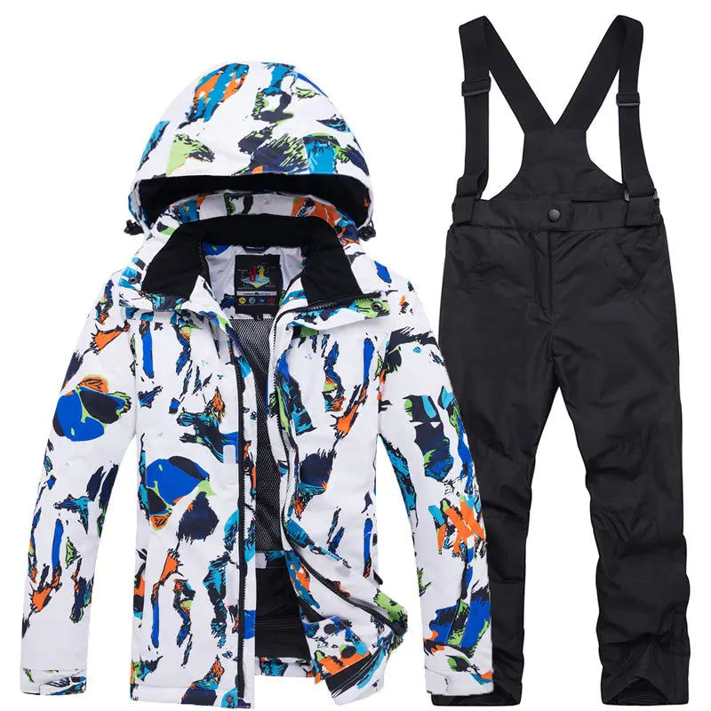 Traje térmico infantil, traje de esqui para meninos e meninas, conjunto de jaqueta de esqui à prova de vento, à prova d'água, jaqueta de neve para inverno
