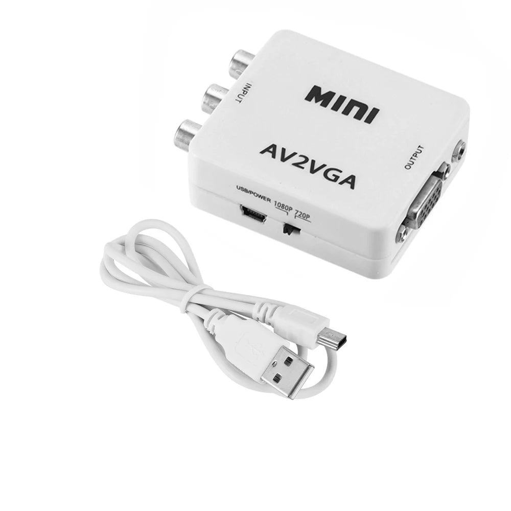 1080P Mini AV RCA CVBS to VGA Video Converter with 3.5mm Audio Supports PAL NTS Video Adapter for TV Set-Top Box Monitor PC